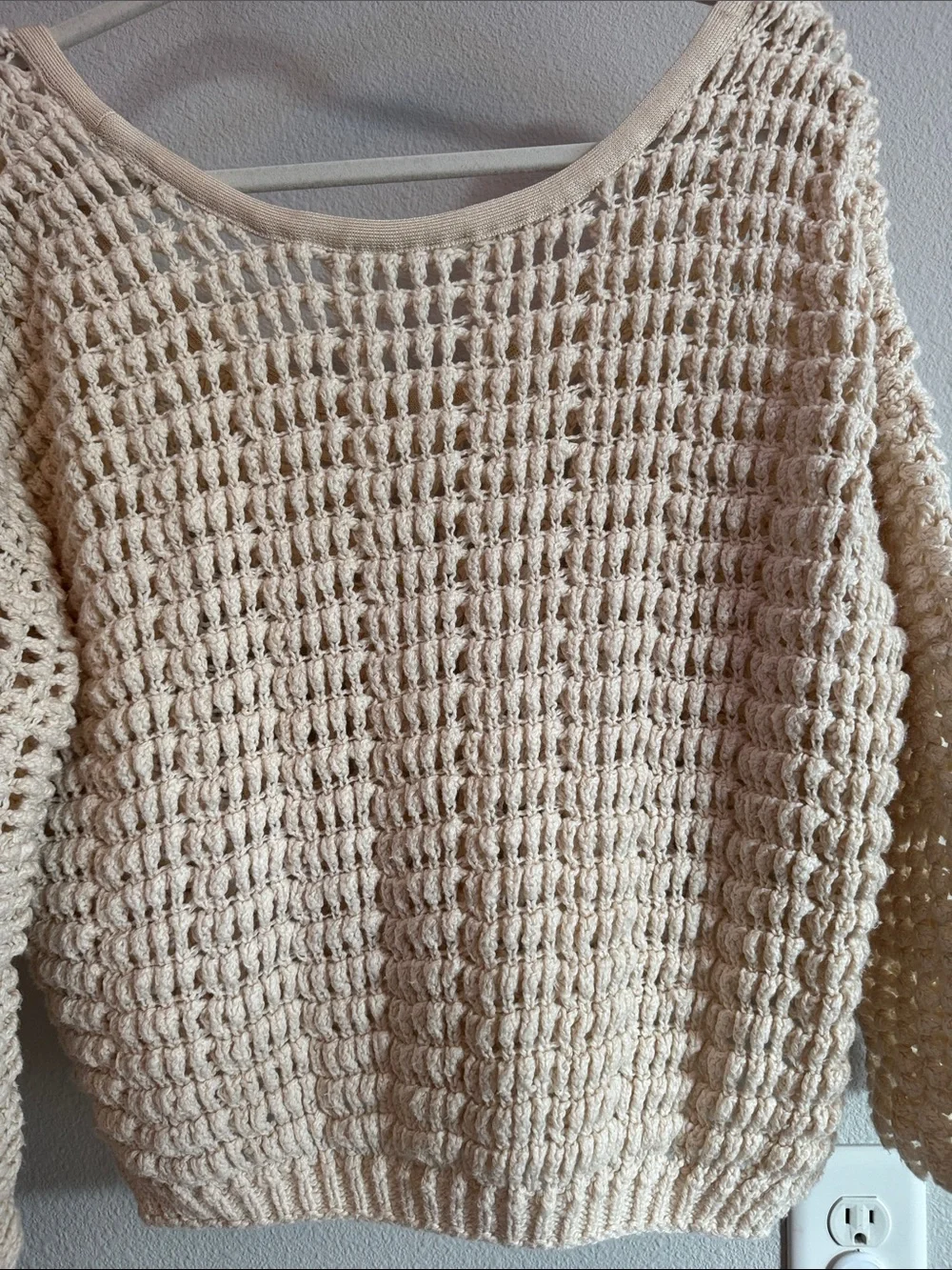 Free People Cream Open-Weave Scoop Neck Sweater